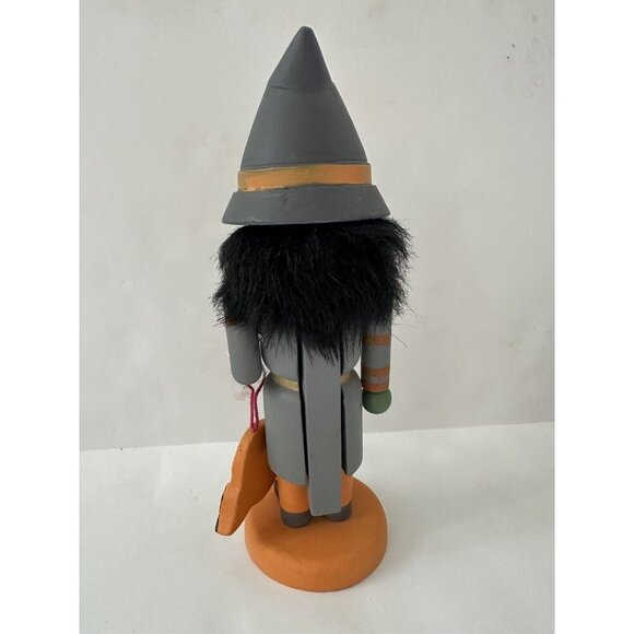 Vintage 9" Tall Halloween Nutcracker Gray Witch Green Face Holding Bat - Picture 3 of 3